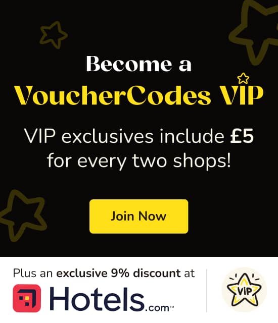 Become a VoucherCodes VIP
Plus exclusive discounts at hotels.com